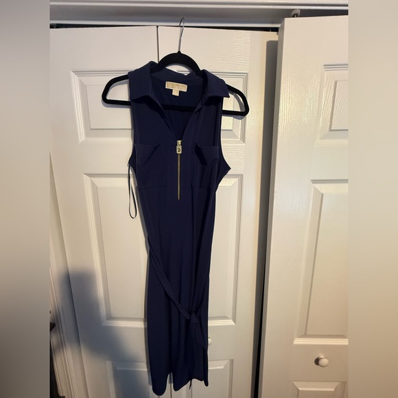 Michael Kors Navy Midi Dress with Gold Zipper - Picture 1 of 3